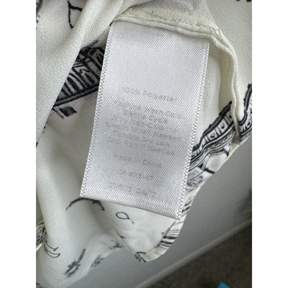 Talbots Paris Print Blouse Women's L Petite Bow Tie Career Preppy French - Picture 5 of 6